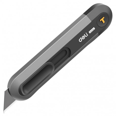 Технический нож "Home Series Black" Deli HT4008 Т-образное лезвие с механизмом автоматического возврата, эксклюзивный дизайн, корпус из высококачественного софттач пластика
