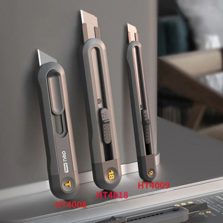 Технический нож "Home Series Black" Deli HT4008 Т-образное лезвие с механизмом автоматического возврата, эксклюзивный дизайн, корпус из высококачественного софттач пластика-2