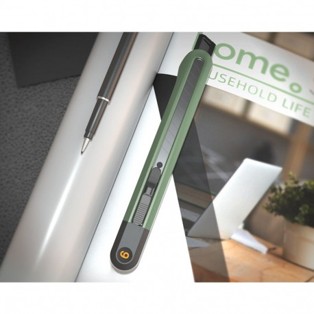 Технический нож "Home Series Green" Deli HT4009L ширина лезвия 9мм, эксклюзивный дизайн, корпус из высококачественного софттач пластика-3