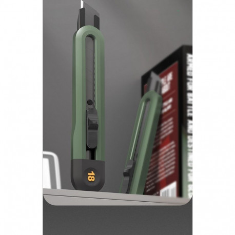Технический нож "Home Series Green" Deli HT4018L ширина лезвия 18мм, эксклюзивный дизайн, корпус из высококачественного софттач пластика-1