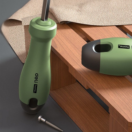 Двухсторонняя отвертка "Home Series Green" Deli HT1055L SL5+PH1, длина жала 100мм, эксклюзивный дизайн, рукоятка из высококачественного софттач пластика-4