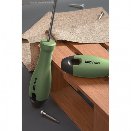 Шлицевая отвёртка "Home Series Green" Deli HT1103L 3x75мм Эксклюзивный дизайн, рукоятка из высококачественного софттач пластика-3