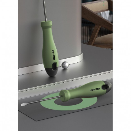 Шлицевая отвёртка "Home Series Green" Deli HT1103L 3x75мм Эксклюзивный дизайн, рукоятка из высококачественного софттач пластика-5