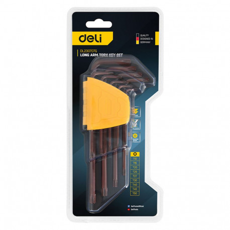 Набор шестигранных ключей "TORX" удлиненных Deli DL230707G 9 шт S2, размеры T10,T15,T20,T25,T27,T30,T40,T45,T50, пластиковый держатель-2