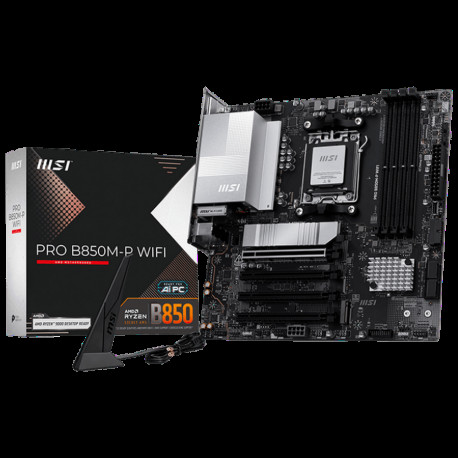 Материнская плата MSI PRO B850M-P WIFI B850, AM5, 4*DDR5, 4*PCIEx16, 3*M.2, 3*TypeC, 1*USB3.2Gen2, 5*USB3.2Gen1, 8*USB2.0, 4*SATA3.0, 5G, HDMI, ATX, RTL