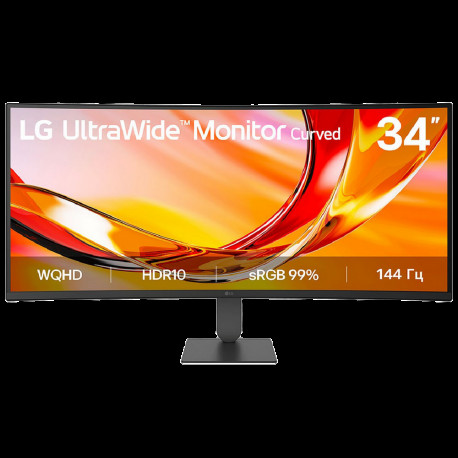 Монитор 34" LG 34U640B-B Curved VA, 3440x1440, 144Hz, 5ms, 300сd/m, 4000:1, HDR10 | 2xHDMI(2.0), DP(1.4), Type-C(PD-65W), 2xUSB3.2 | HAS, ExPSU, Vesa 100, Black