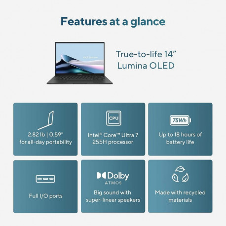 Ноутбук ASUS Zenbook 14 UX3405CA-U7512 Intel Core Ultra 7 255H/16Gb (soldered D5)/SSD512Gb/UMA/14"/OLED/Touch/WUXGA/1920x1200/120Hz/Win11 (SL English)/Grey/1.28kg-4